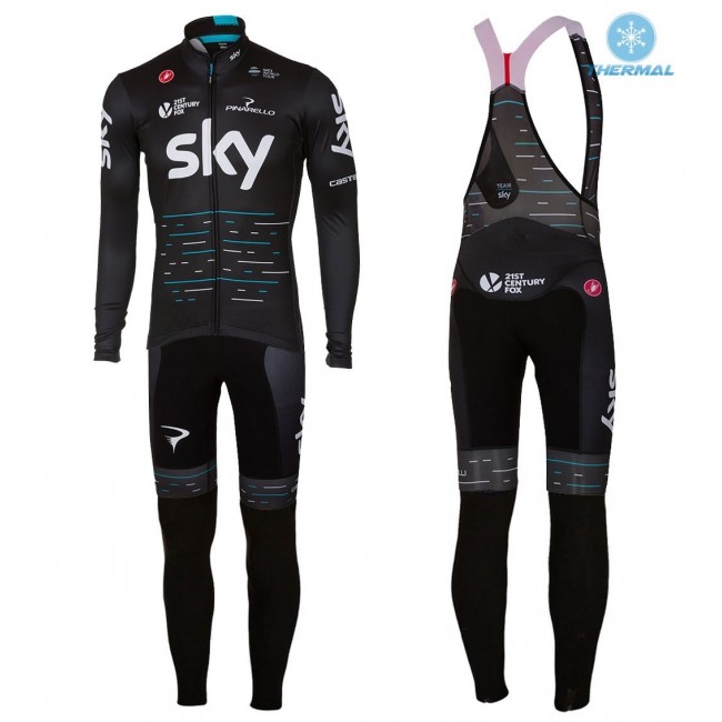 2017 Pro Team SKY zwart Winter Set Wielerkleding Wielershirt lange mouw+Lange fietsbroeken Bib 2583