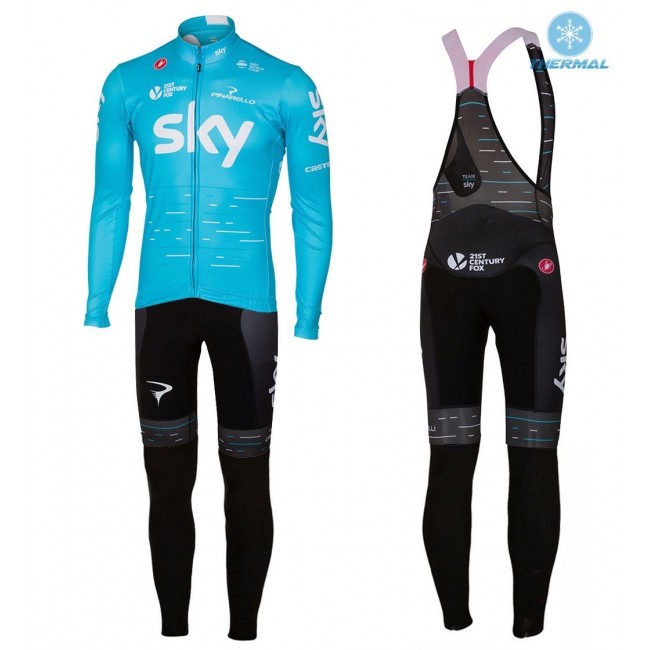 2017 Pro Team SKY blauw Winter Set Wielerkleding Wielershirt lange mouw+Lange fietsbroeken Bib 2582