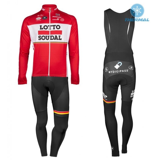 2017 Lotto-Soudal rood Winter Set Wielerkleding Wielershirt lange mouw+Lange fietsbroeken Bib 2500