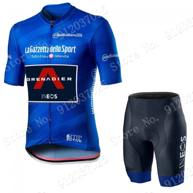 Blue giro d-italia 2021 Ineos Grenaider Fietskleding Fietsshirt Korte Mouw+Korte Fietsbroeken 2021062625