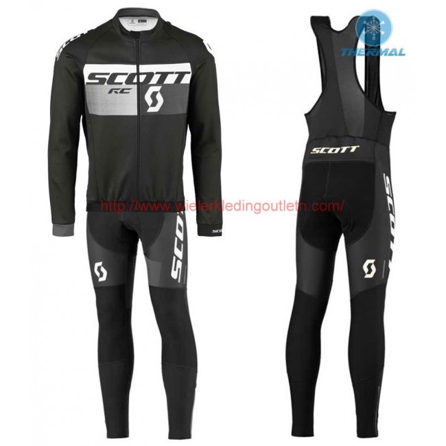 2016 Scott RC zwart-grijs Winter Set Wielerkleding Wielershirt lange mouw+Lange fietsbroeken Bib 213689