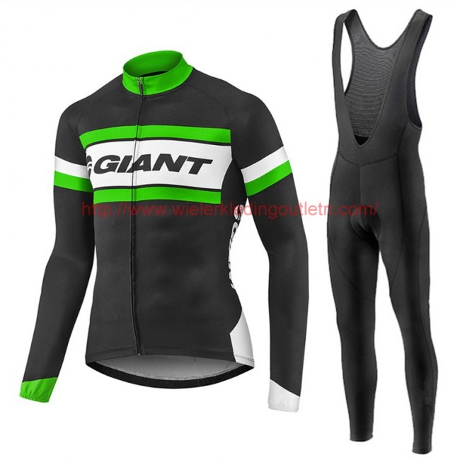 2017 Giant vert en zwart Fietskleding Fietsshirt lange mouw+Lange fietsbroeken Bib 201717481