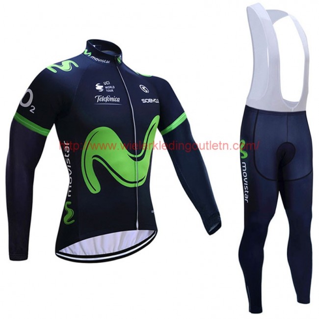 2017 Movistar Fietskleding Fietsshirt lange mouw+Lange fietsbroeken Bib 201717544