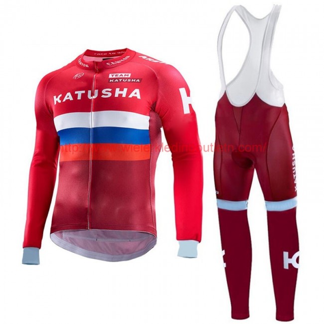 Katusha 2017 Fietskleding Fietsshirt lange mouw+Lange fietsbroeken Bib 201717500