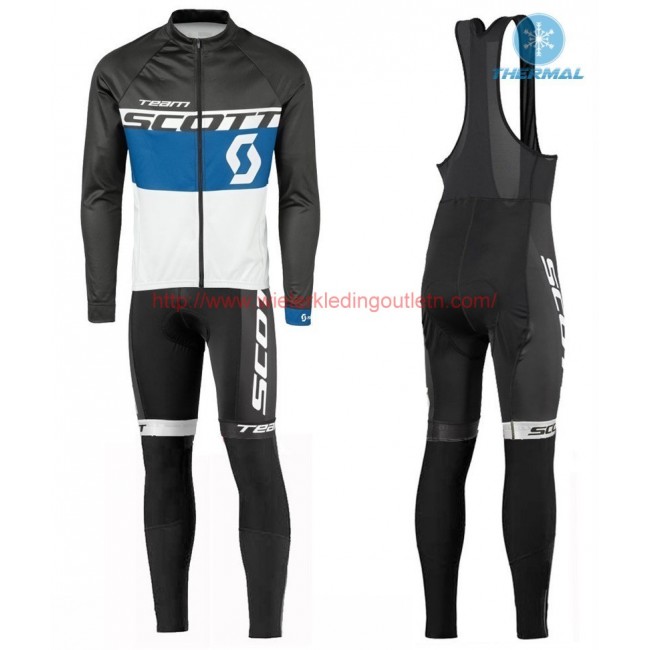 2016 Scott Team zwart-Blauw-wit Winter Set Wielerkleding Wielershirt lange mouw+Lange fietsbroeken Bib 213654