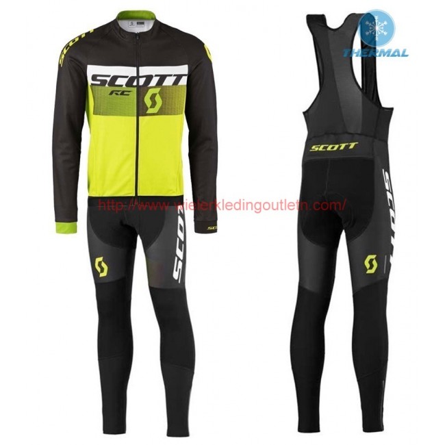 2016 Scott RC zwart-wit-groen Fluo Winter Set Wielerkleding Wielershirt lange mouw+Lange fietsbroeken Bib 213681