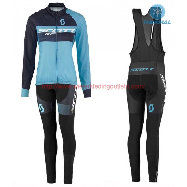 2016 Scott RC zwart-Blauw Dames Winter Set Wielerkleding Wielershirt lange mouw+Lange fietsbroeken Bib 213685