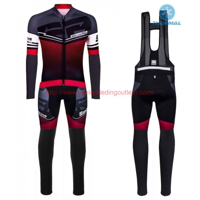 2016 Santini Interactive 30 zwart-rood Winter Set Wielerkleding Wielershirt lange mouw+Lange fietsbroeken Bib 213642