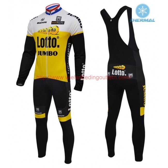 2016 Lotto-Jumbo geel Winter Set Wielerkleding Wielershirt lange mouw+Lange fietsbroeken Bib 213629