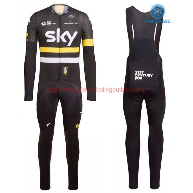2016 Team Sky IV zwart-geel Winter Set Wielerkleding Wielershirt lange mouw+Lange fietsbroeken Bib 213603