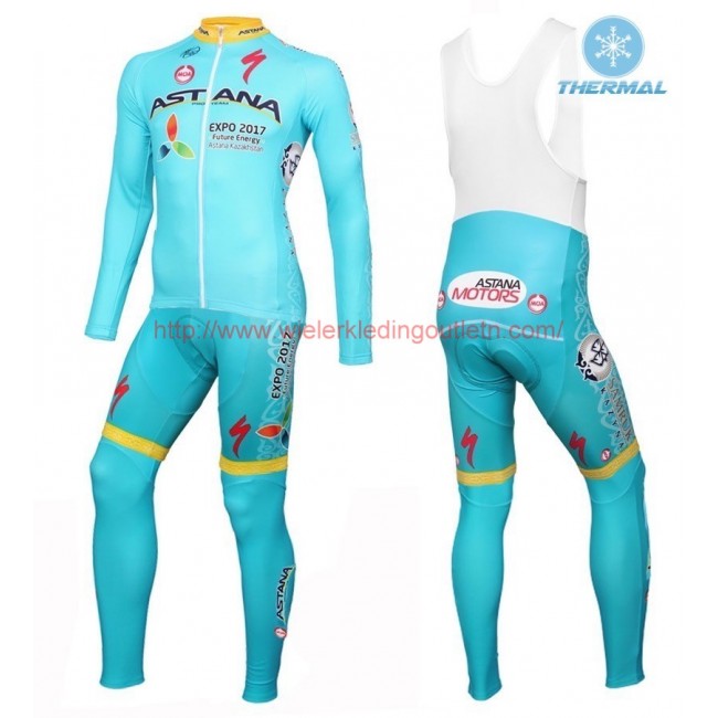 2016 Astana Pro Team Winter Set Wielerkleding Wielershirt lange mouw+Lange fietsbroeken Bib 213519