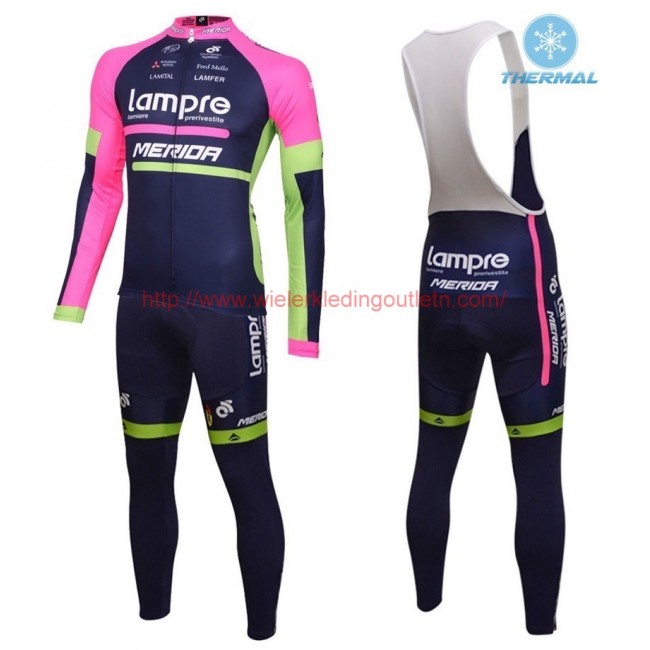 2016 Lampre Merida Winter Set Wielerkleding Wielershirt lange mouw+Lange fietsbroeken Bib 213624