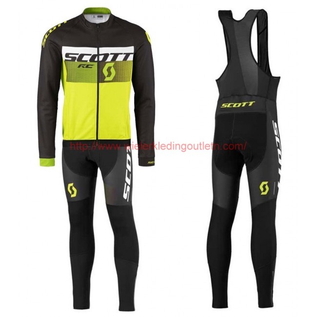 2016 Scott RC zwart-wit-groen Fluo Set Wielerkleding Wielershirt lange mouw+Lange fietsbroeken Bib 213680