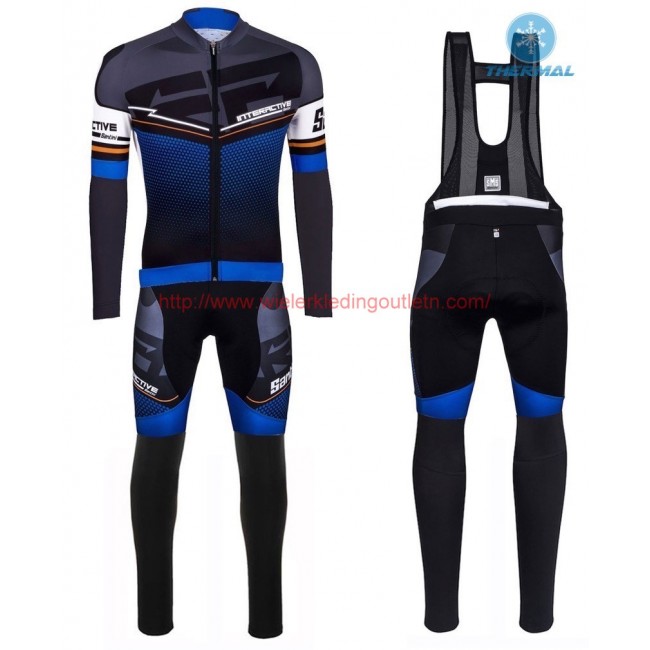 2016 Santini Interactive 30 zwart-Blauw Winter Set Wielerkleding Wielershirt lange mouw+Lange fietsbroeken Bib 213640