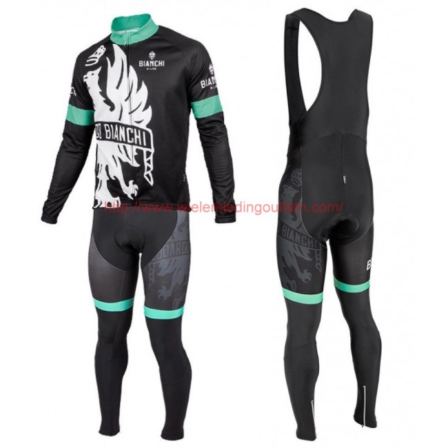 2016 Bianchi Milano Sorisole zwart-groen Set Wielerkleding Wielershirt lange mouw+Lange fietsbroeken Bib 213535