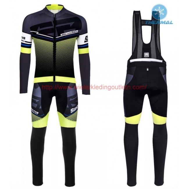 2016 Santini Interactive 30 zwart-groen Winter Set Wielerkleding Wielershirt lange mouw+Lange fietsbroeken Bib 213644