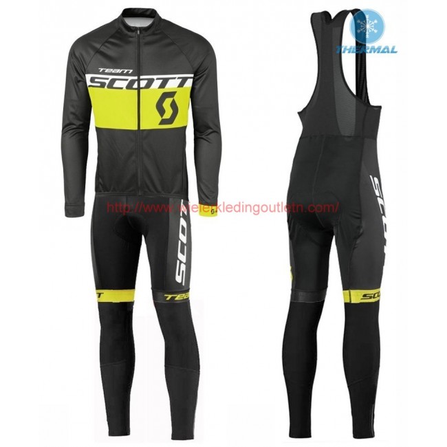 2016 Scott Team zwart-geel Winter Set Wielerkleding Wielershirt lange mouw+Lange fietsbroeken Bib 213658