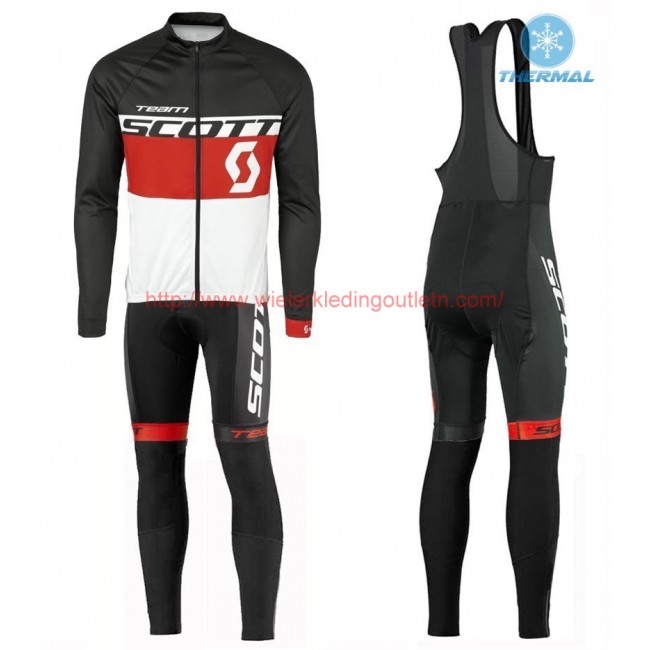 2016 Scott Team zwart-rood-wit Winter Set Wielerkleding Wielershirt lange mouw+Lange fietsbroeken Bib 213662