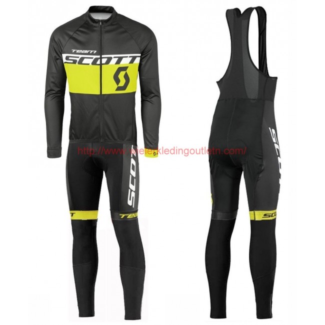 2016 Scott Team zwart-geel Set Wielerkleding Wielershirt lange mouw+Lange fietsbroeken Bib 213657