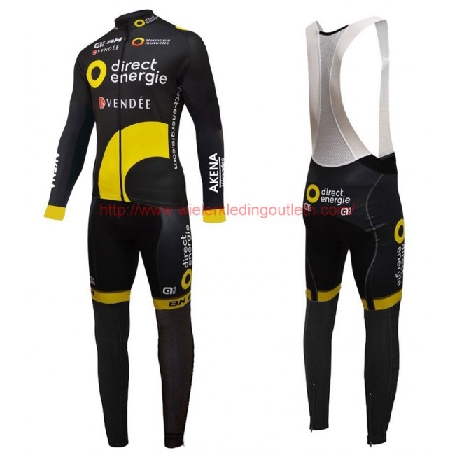 2016 Direct Energie Team zwart Set Wielerkleding Wielershirt lange mouw+Lange fietsbroeken Bib 213574