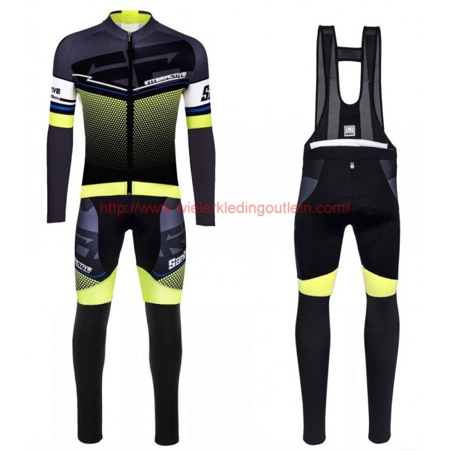 2016 Santini Interactive 30 zwart-groen Set Wielerkleding Wielershirt lange mouw+Lange fietsbroeken Bib 213643