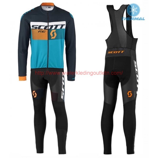 2016 Scott RC zwart-geel-Blauw Winter Set Wielerkleding Wielershirt lange mouw+Lange fietsbroeken Bib 213697