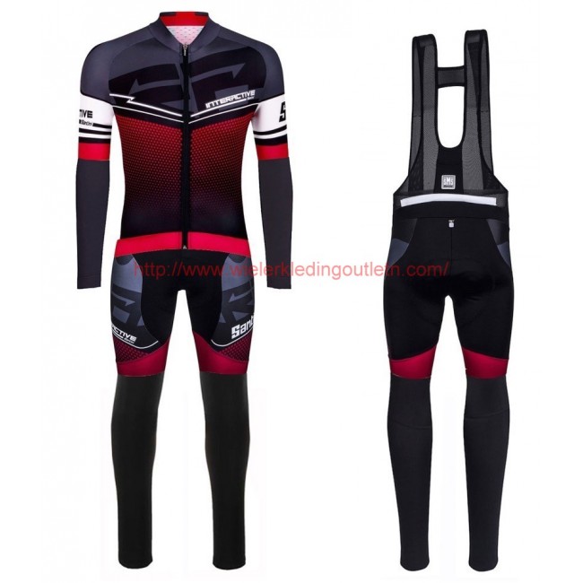 2016 Santini Interactive 30 zwart-rood Set Wielerkleding Wielershirt lange mouw+Lange fietsbroeken Bib 213641