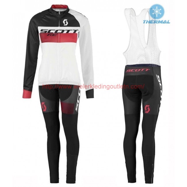 2016 Scott RC wit-zwart-rood Dames Winter Set Wielerkleding Wielershirt lange mouw+Lange fietsbroeken Bib 213674