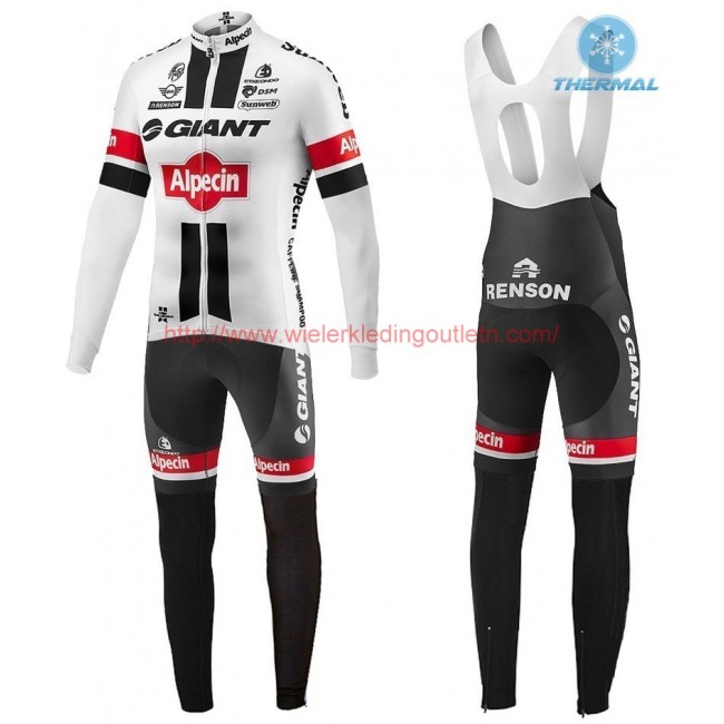 2016 Giant Alpecin TDF wit Winter Set Wielerkleding Wielershirt lange mouw+Lange fietsbroeken Bib 213620