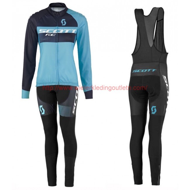 2016 Scott RC zwart-Blauw Dames Set Wielerkleding Wielershirt lange mouw+Lange fietsbroeken Bib 213684