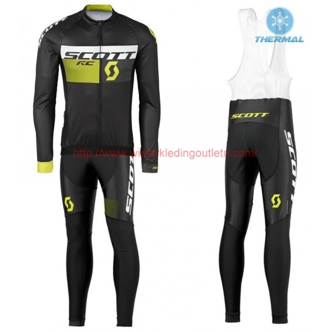 2016 Scott RC zwart-geel Winter Set Wielerkleding Wielershirt lange mouw+Lange fietsbroeken Bib 213693