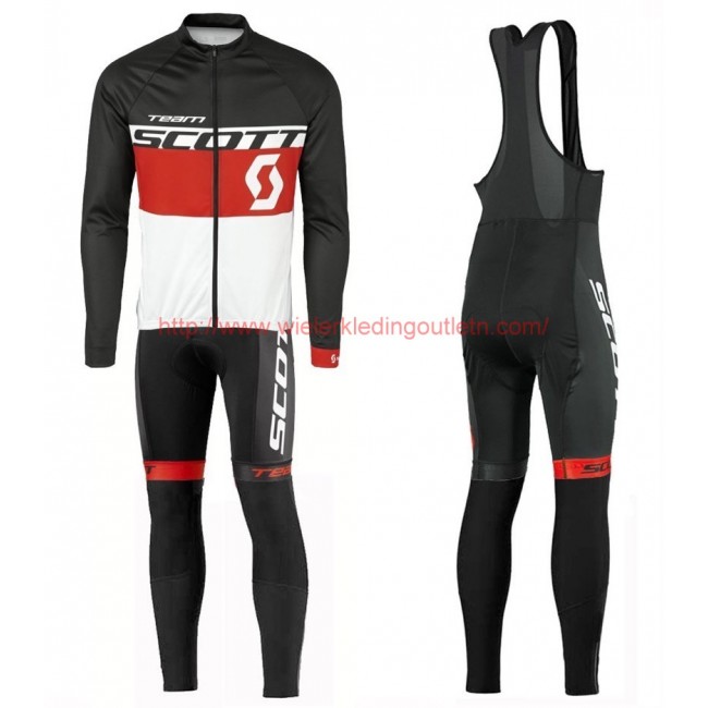 2016 Scott Team zwart-rood-wit Set Wielerkleding Wielershirt lange mouw+Lange fietsbroeken Bib 213661