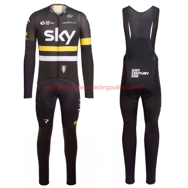 2016 Team Sky IV zwart-geel Set Wielerkleding Wielershirt lange mouw+Lange fietsbroeken Bib 213602