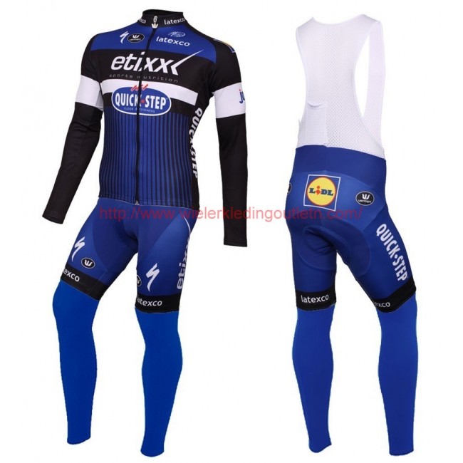 2016 Etixx-Quick Step Blauw Set Wielerkleding Wielershirt lange mouw+Lange fietsbroeken Bib 213608