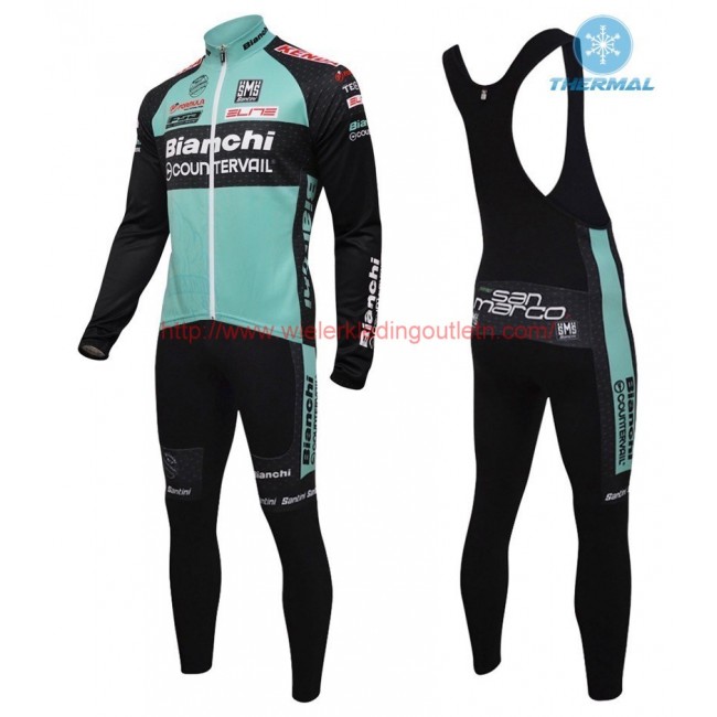 2016 Bianchi Countervail groen Winter Set Wielerkleding Wielershirt lange mouw+Lange fietsbroeken Bib 213540