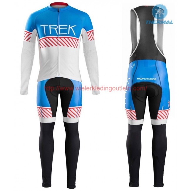 2016 Bontrager Trek Specter Cru wit-Blauw Winter Set Wielerkleding Wielershirt lange mouw+Lange fietsbroeken Bib 213546