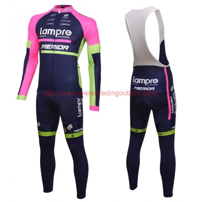 2016 Lampre Merida Set Wielerkleding Wielershirt lange mouw+Lange fietsbroeken Bib 213623