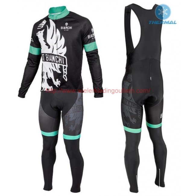 2016 Bianchi Milano Sorisole zwart-groen Winter Set Wielerkleding Wielershirt lange mouw+Lange fietsbroeken Bib 213536