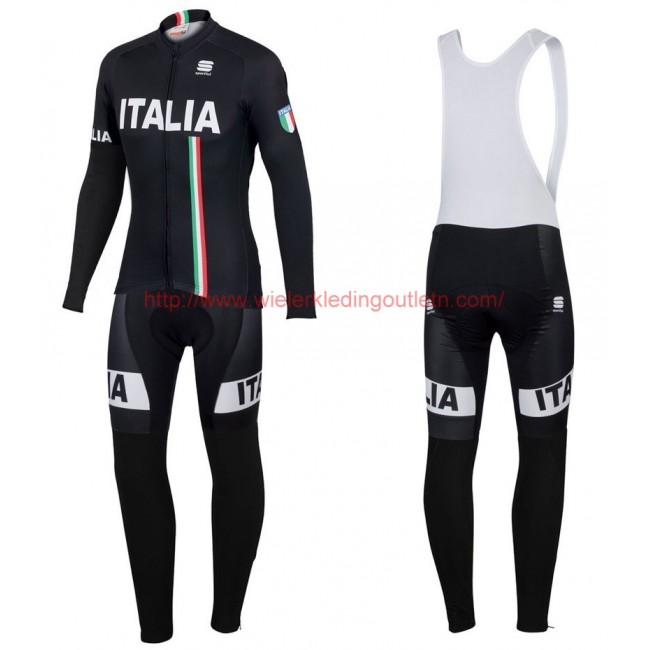 2016 Sportful Italy IT zwart Set Wielerkleding Wielershirt lange mouw+Lange fietsbroeken Bib 213732