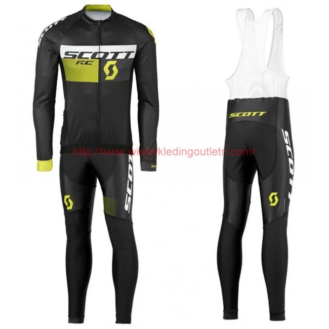 2016 Scott RC zwart-geel Set Wielerkleding Wielershirt lange mouw+Lange fietsbroeken Bib 213692