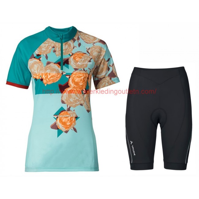 2017 Vaude Tomaly Flower Blauww Wielerkleding Wielershirt Korte Mouw+Korte Fietsbroeken 20176980