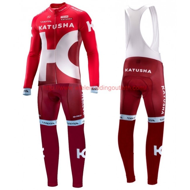2016 Team Katusha Set Wielerkleding Wielershirt lange mouw+Lange fietsbroeken Bib 213598
