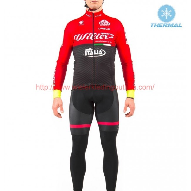 2017 Wilier Pro Team rood-zwart Winter Wielerkleding Wielershirt lange mouw et Lange fietsbroeken Bib 213763