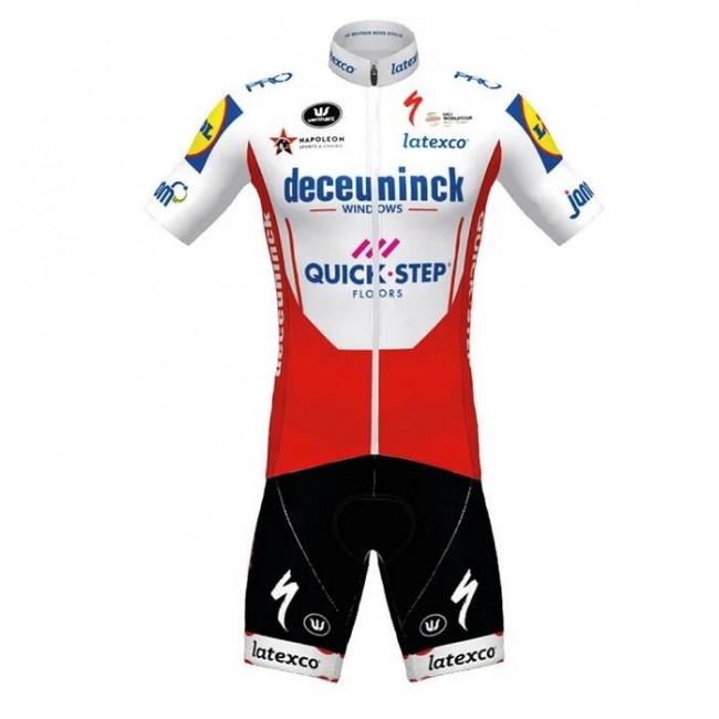 2020 DECEUNINCK QUICK-STEP TdF Fietskleding Wielershirt Korte Mouw+Korte Fietsbroeken Bib rouge Wit K5K9B