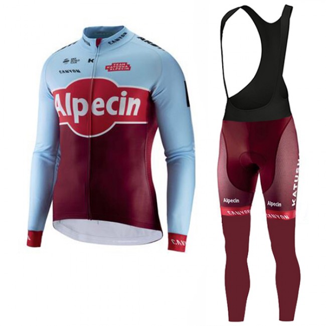 2018 Katusha Alpecin Wielerkleding Set Wielershirt Lange Mouw+Lange fietsbroeken Bib A2018903