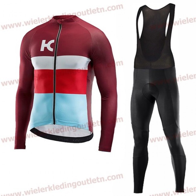 2018 Katusha rood Wielerkleding Set Wielershirt Lange Mouw+Lange fietsbroeken Bib A2018901