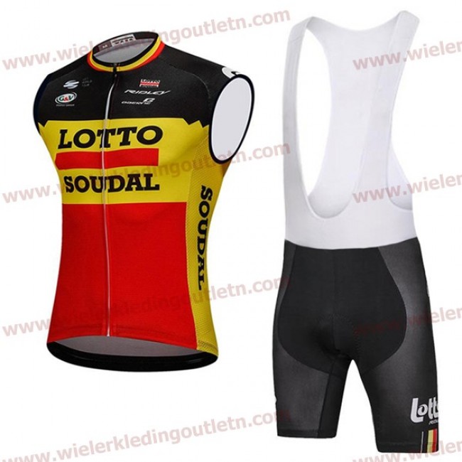 2018 Lotto Soudal zwart geel rood Wielerkleding Set Wielershirt Mouwloze+Fiets Koersbroek A2018912