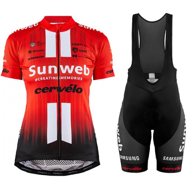 Team Sunweb 2019 Dames Fietskleding Set Fietsshirt Korte Mouw+Korte fietsbroeken Bib 19040740