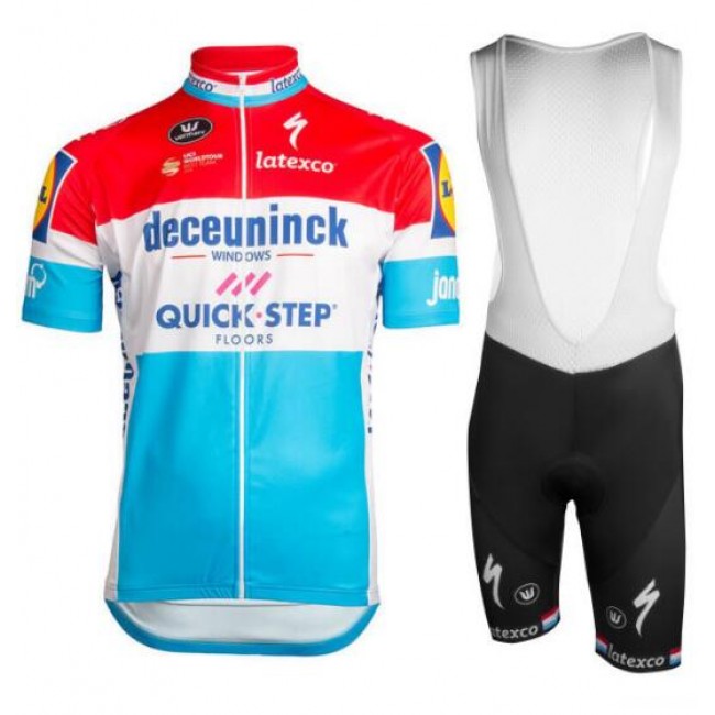 Deceuninck-Quick Step Luxembourgian Champion 2019 Fietskleding Set Fietsshirt Korte Mouw+Korte fietsbroeken Bib 19040775