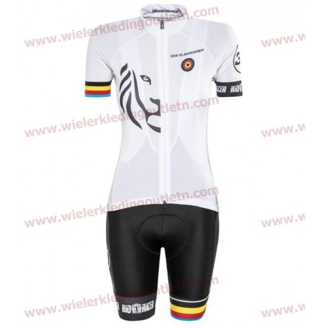 Bioracer Van Vlaanderen Dames Wit Zwart 2018 Fietskleding Set Wielershirt korte mouwen+Fiets Koersbroek 18A0017